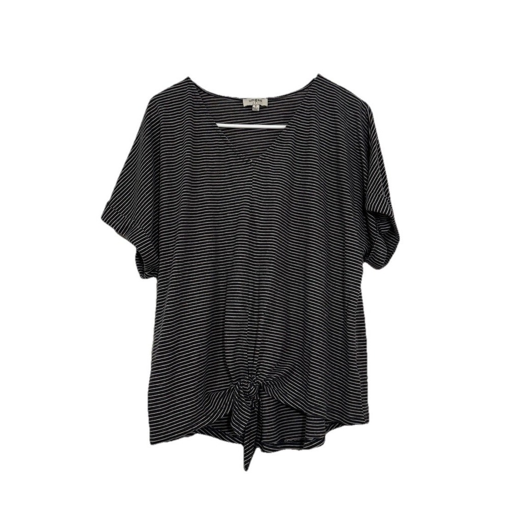 Umgee Women's Small Striped Tie Front Top V-Neck Dolman Short Sleeve Cuffed Boho
